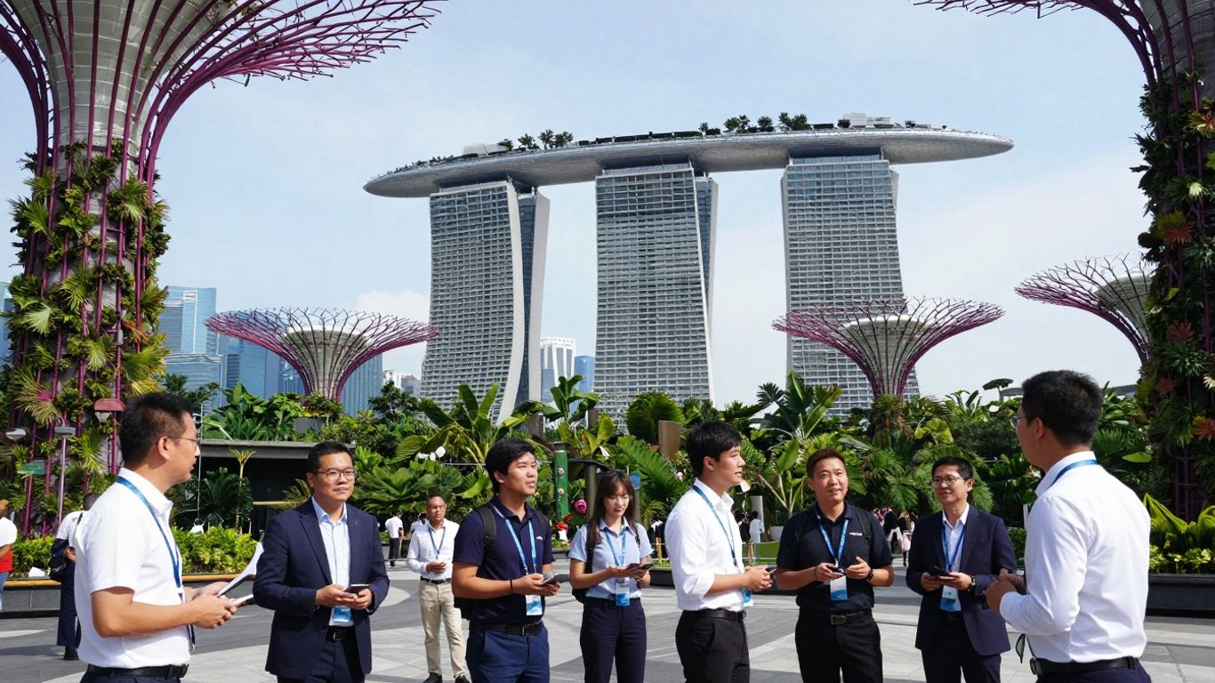 singapore skyline with professionals and students singapore skyline with professionals and students